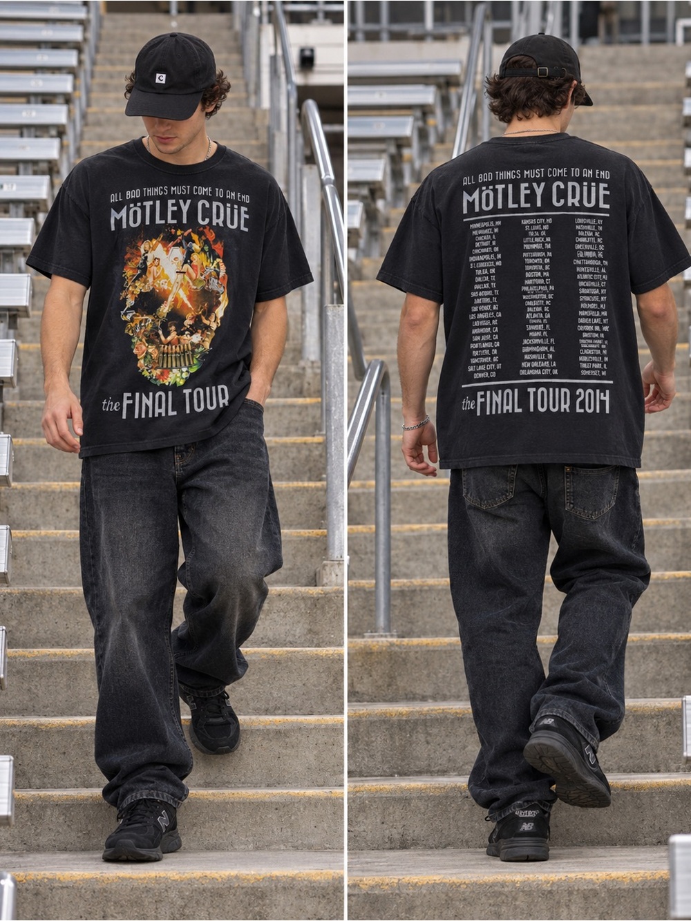 Mötley Crüe The Final Tour 2014 Tour T Shirt Large Black Double Sided Band Tee